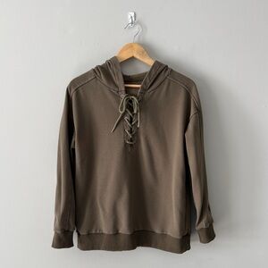 Cozy Green-Brown Lace-Up Hoodie